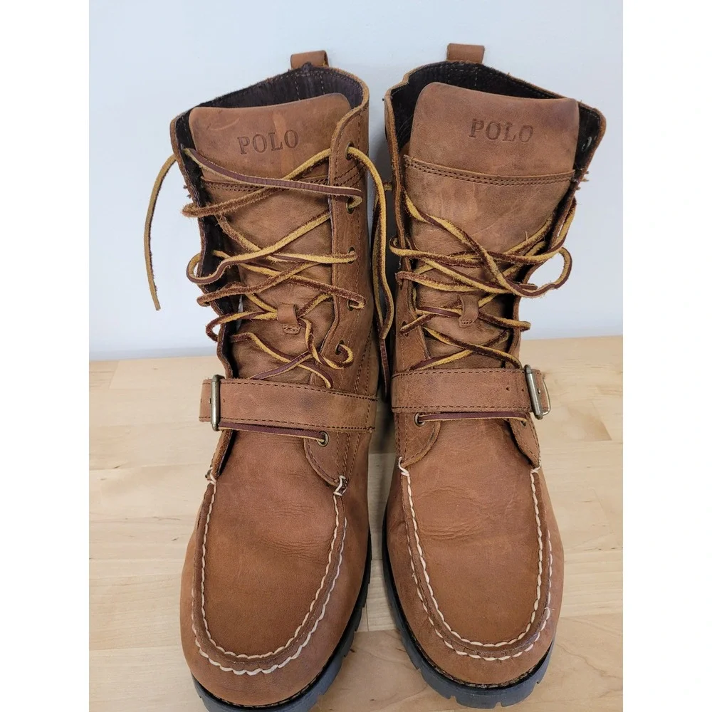 Polo Ralph Lauren Ranger Boots Mens 12 D Brown Brandy Timber Leather Moc Toe
